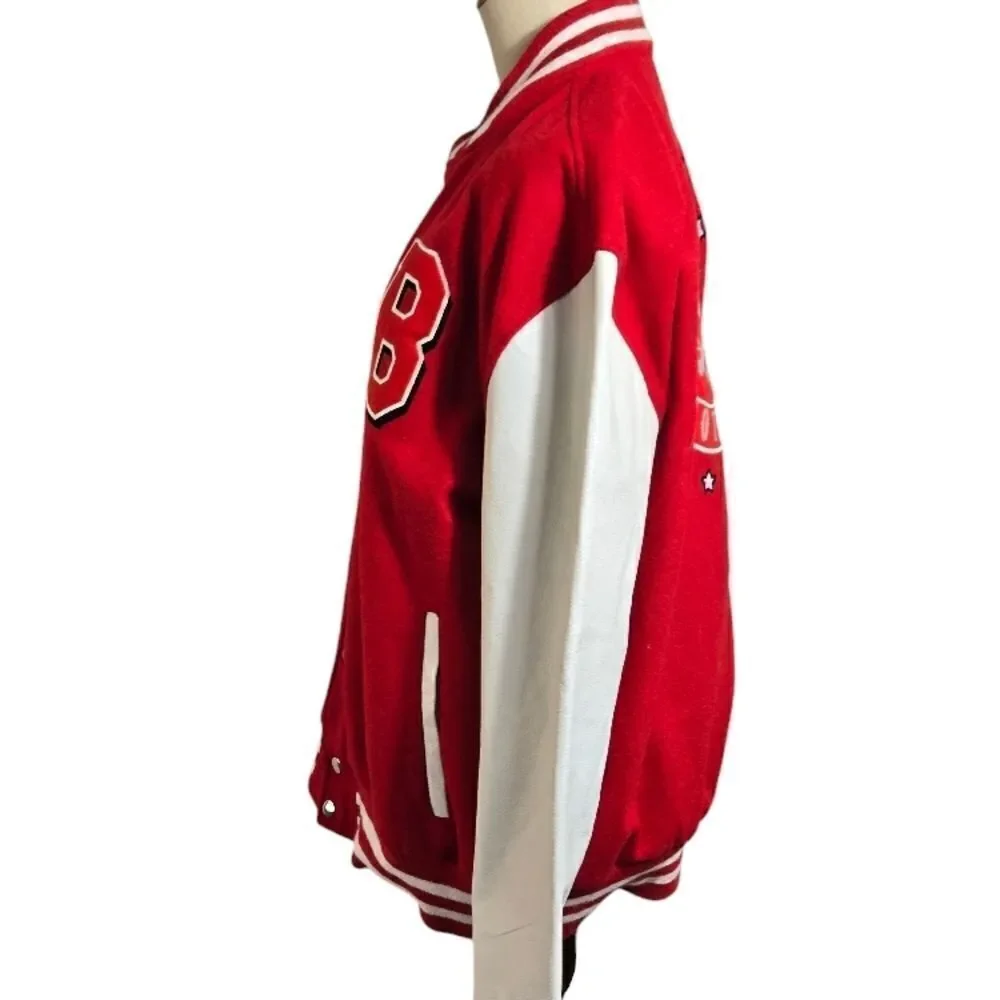 Bouncy Motive Red Varsity Jacket with White Sleeves